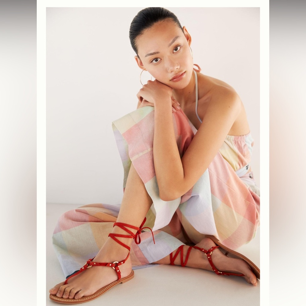 New🌟Anthropologie Pilcro Harness Tie Up Sandals Gladiator Leather-Red
